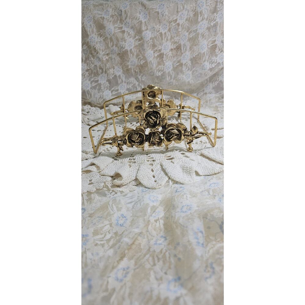 Vintage Gold Filigree Ormulu Towel Holder, Roses